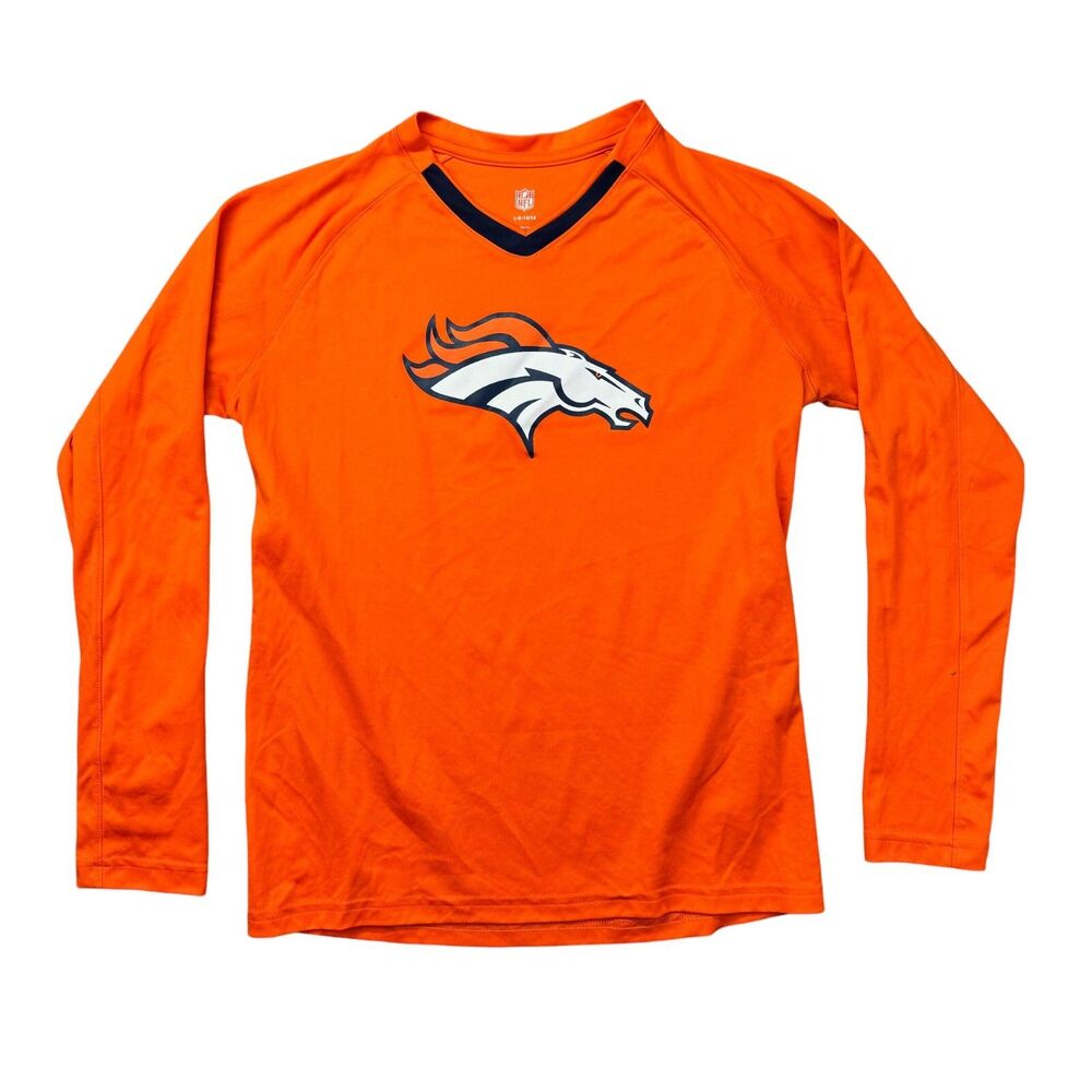 Denver Broncos Shirt Large 14-16 Orange Long Sleeve Lightweight Official Top NFL
